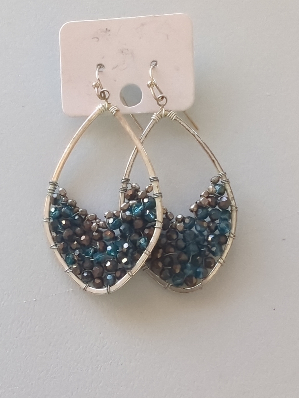 Teardrop Cluster Earrings in Blue and Bronze